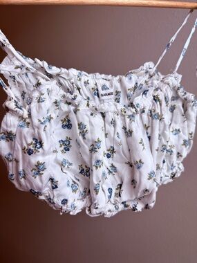 Garage White Cropped Top Floral Print